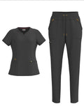 Designed for comfort, confidence, and performance, our Signature Luxe Stretch Scrub Collection combines a sleek professional fit with functional everyday wear. Made with a premium blend of 93% polyester and 7% spandex, these scrubs provide lightweight stretch, breathability, and all-day flexibility for busy healthcare professionals.

Featuring elegant gold zipper accents, this collection delivers a polished and modern look while keeping practicality at the forefront. The scrub pants are designed with a comf